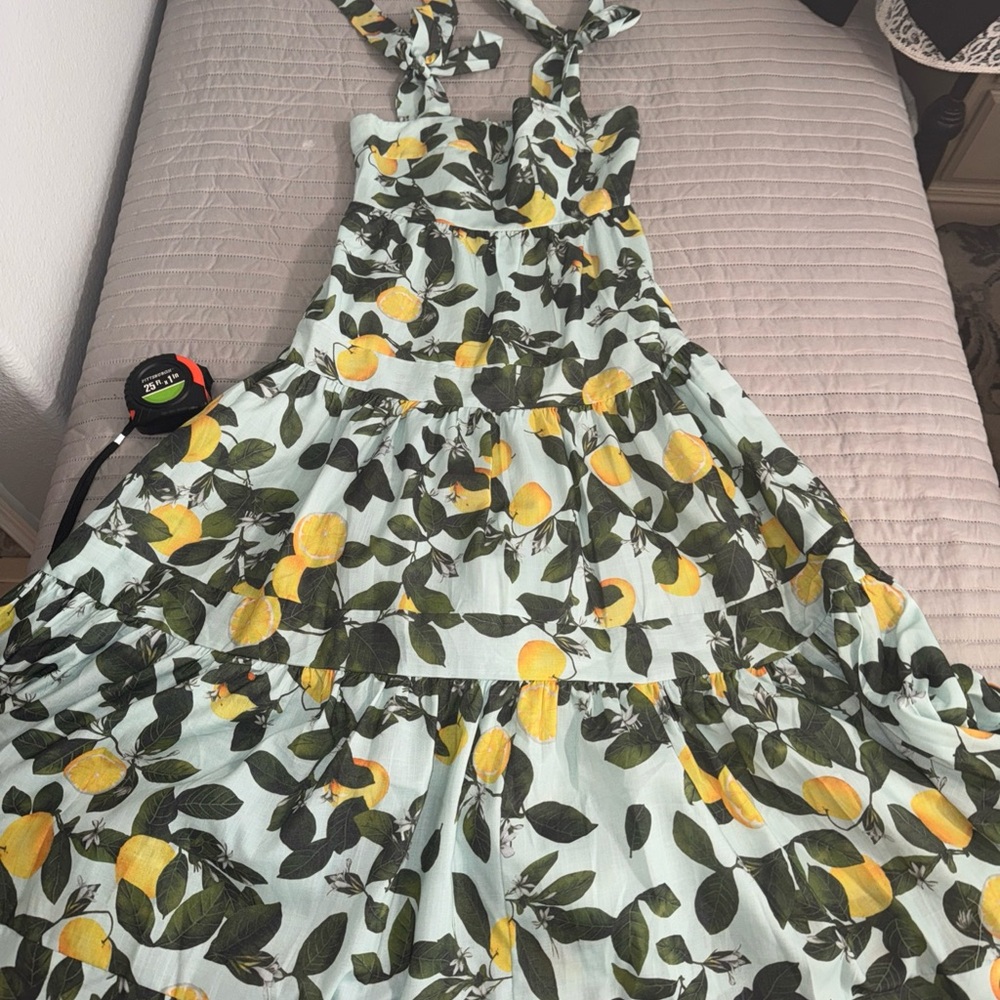 ChicWish pistachio color w/Lemon Print 100% cotton strap Sundress Jrs Sz Large